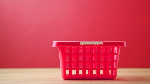 Cesta de compras roja sobre fondo rosa