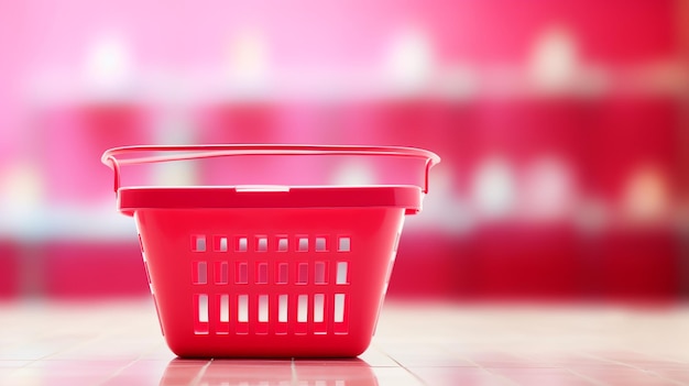 Cesta de compras roja vacía en rosa