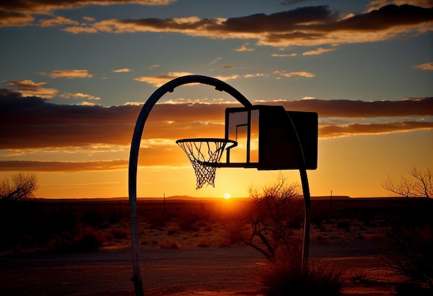 Cesta de basquete ao pôr do sol gerada por IA