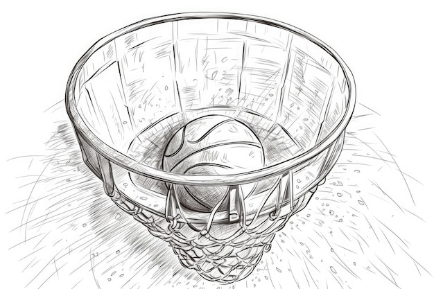 Foto cesta de basquete aro esboço desenhado à mão