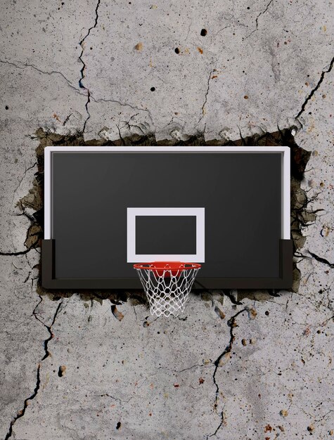 Cesta de basquete na parede de cimento com rachaduras