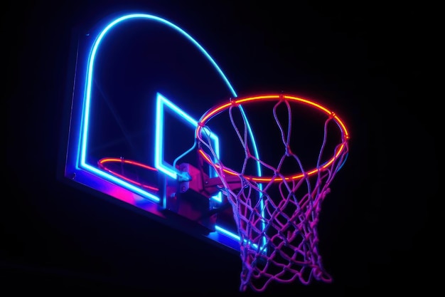 Cesta de basquete neon em fundo preto