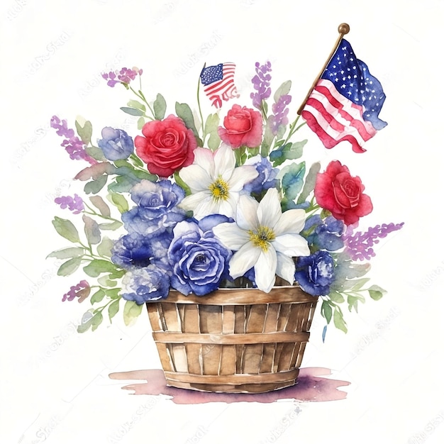 cesta de flores com bandeira dos eua