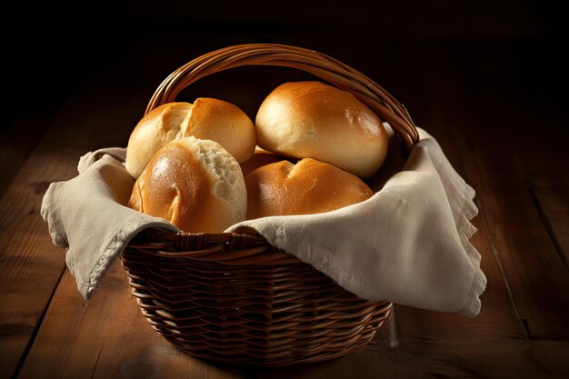 Foto cesta de pãezinhos quentes e crocantes criados com ia generativa