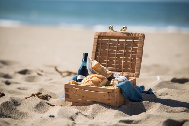 cesta de piquenique no parque de verão almoço ao ar livre almoço na grama férias de primavera lazer cesta de picnic ilustração de IA generativa