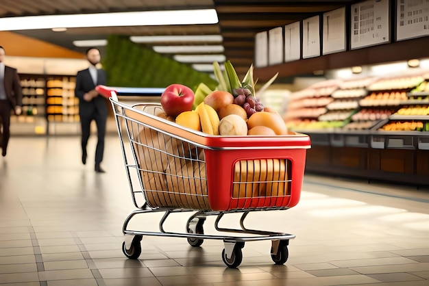 cesta de supermercado com ícone de localização em 3D realista render shopping conceito de mercado de compras