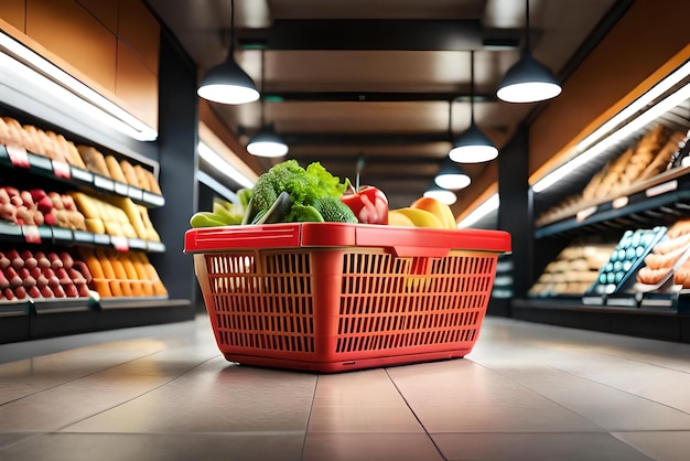 cesta de supermercado com ícone de localização em 3D realista render shopping conceito de mercado de compras