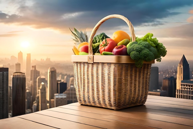 cesta de supermercado com ícone de localização em 3D realista render shopping conceito de mercado de compras