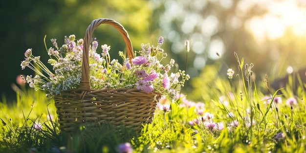 Cesta con flores de primavera