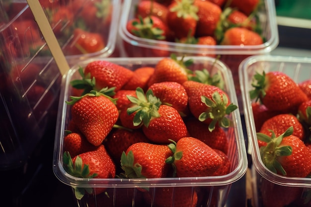 Foto cesta de fresa de frutos rojos en plástico