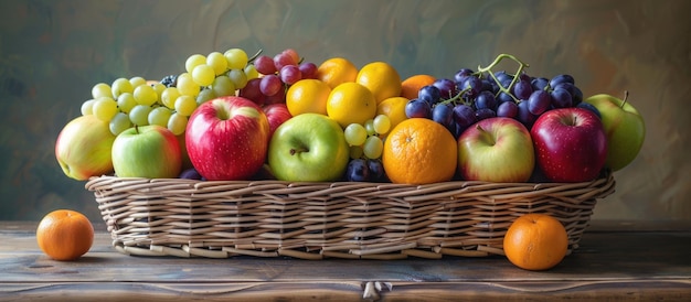 Una cesta de frutas vibrante en la mesa