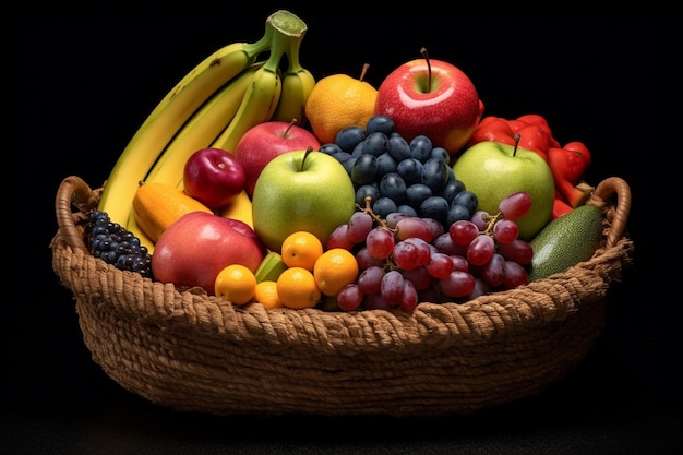 Cesta con frutos maduros como un arco iris.