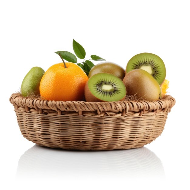 Cesta con kiwis y mandarinas aisladas IA generativa