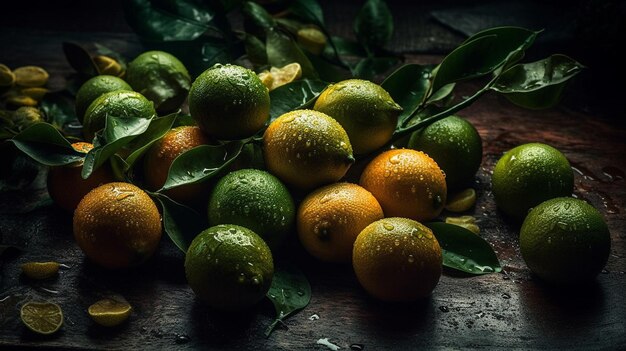 Cesta con limones encima de una mesa de madera Imagen generada por Ai