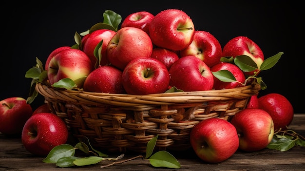 Una cesta llena de manzanas recién cosechadas