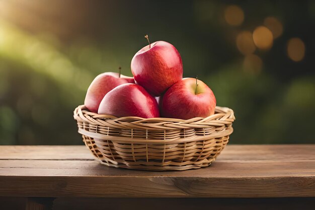 Foto una cesta de manzanas con un fondo borroso