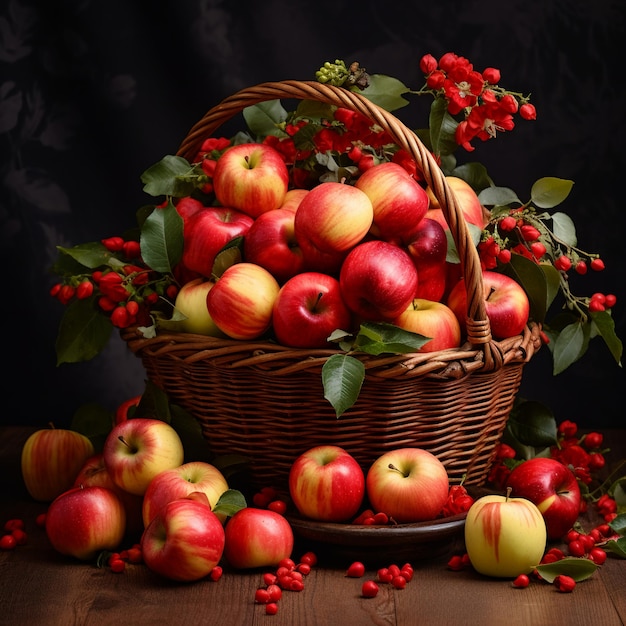 Cesta de manzanas frescas