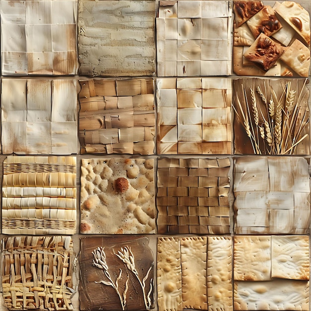 Foto cesta de matzah con textura de mimbre efecto de collage de mimple ilustración decoración de fondo de tendencia