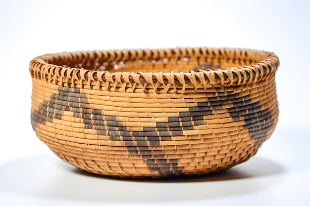 Cesta de nativos americanos tejida con materiales naturales que muestra la artesanía tradicional