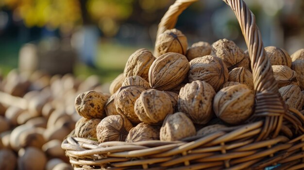 cesta de nueces de la loggia en la naturaleza