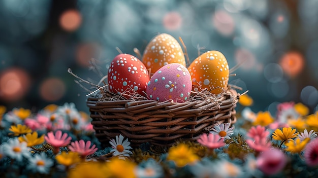 Cesta de Pascua con huevos de colores