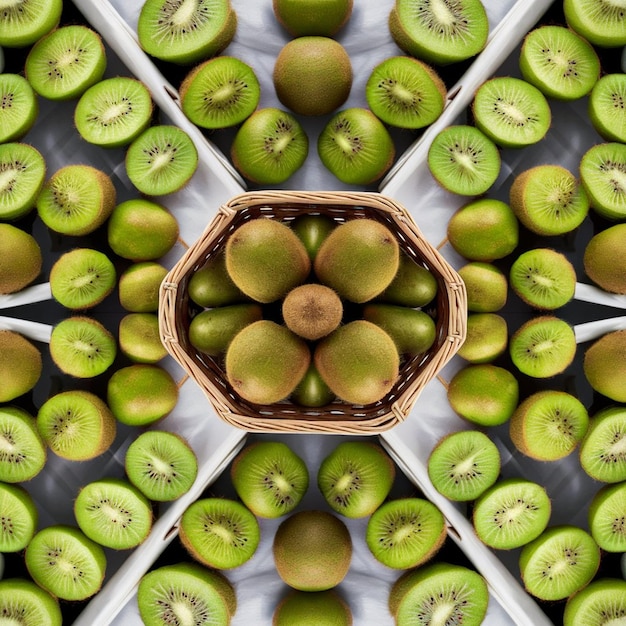 Foto cesta de picnic con frutas de kiwi