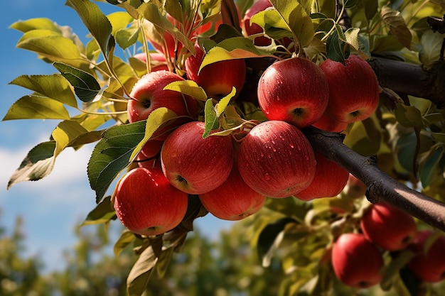 Cesta rebosante de manzanas rojas sobre la hierba verde