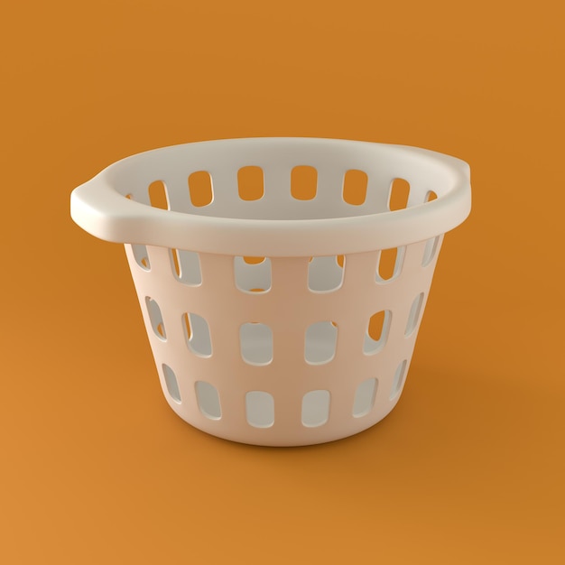 Foto cesta de ropa blanca sobre fondo naranja 3d rendering