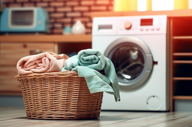 Cesta de ropa junto a la lavadora Generative By Ai
