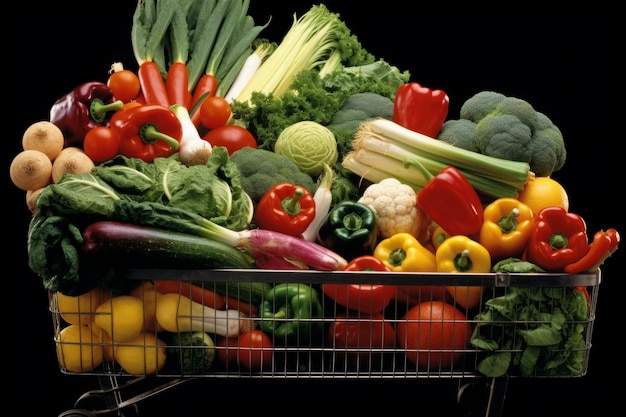 Cesta de la tienda de comestibles verduras frescas frutas de compras dieta de agricultores naturales comestibles alimentos