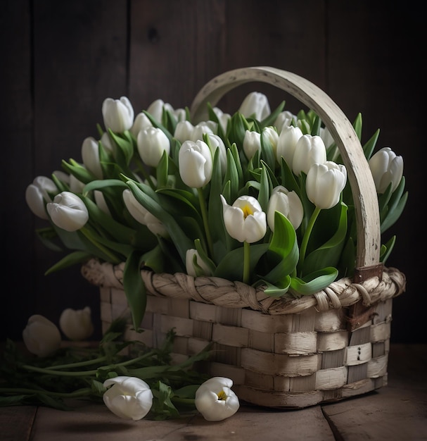 Foto cesta con tulipanes blancos genitivo ai