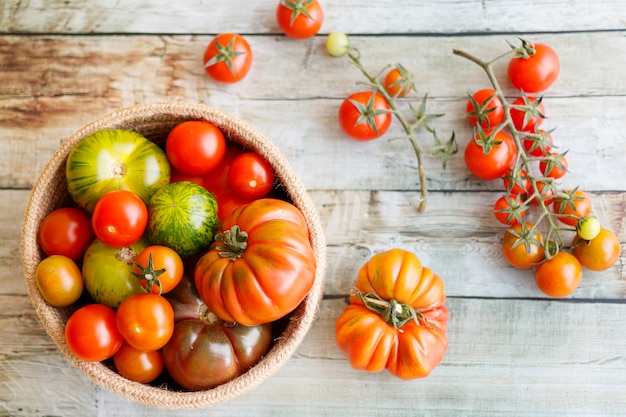 Cesta con variedad de tomates