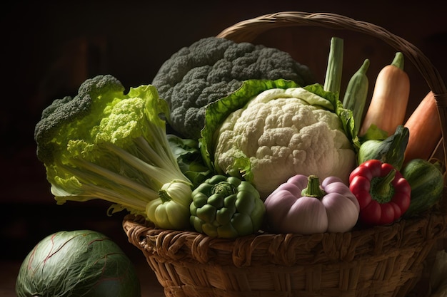 Cesta con verduras comida vegetariana IA generativa