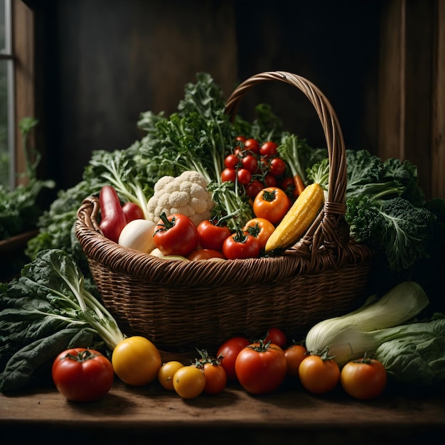 Cesta de verduras de cosecha propia