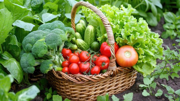 Foto cesta de verduras ecológicas ia generativa