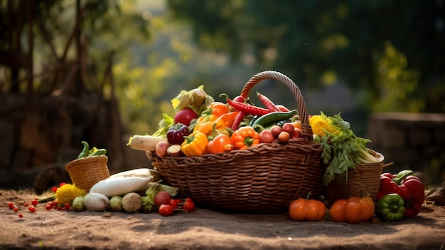 Cesta con verduras en el suelo