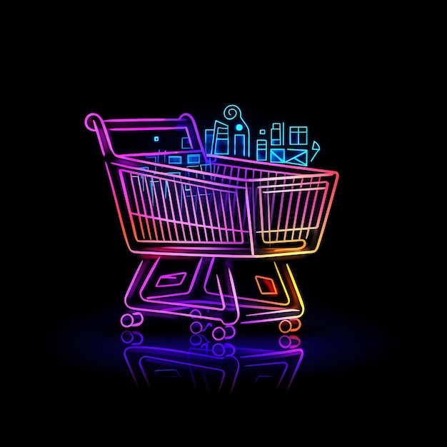 Foto cestas de compras coloridas delight shoppers purple zigzag neon lines sa y2k gradient light art