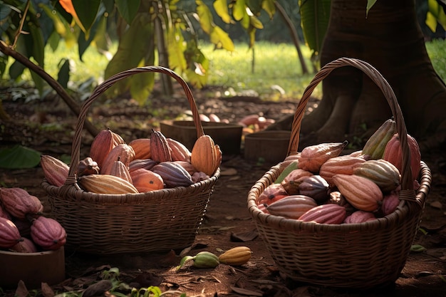 Cestas con granos de cacao