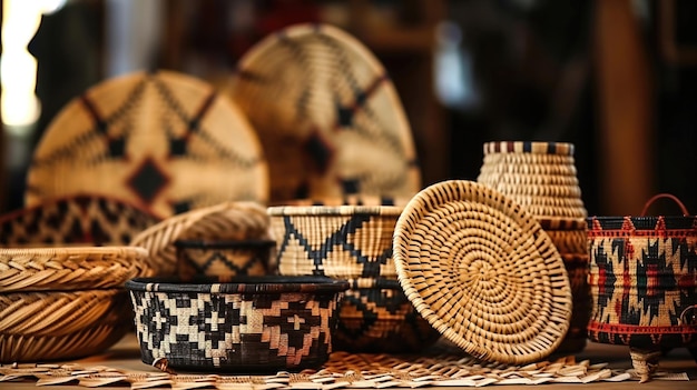 Cestas de mimbre hechas a mano Una colección de artesanías tradicionales