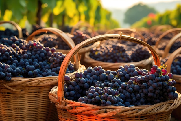 Cestas de variedades de uvas variadas durante la cosecha IA generativa