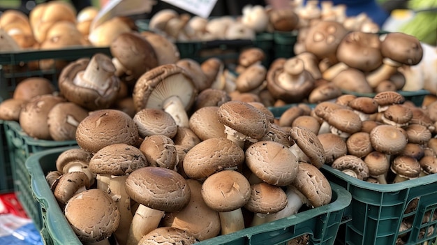 Foto cesto de cogumelos cremini num mercado de agricultores39 apreciados pelo seu sabor robusto e versatilidade numa ampla gama de aplicações culinárias