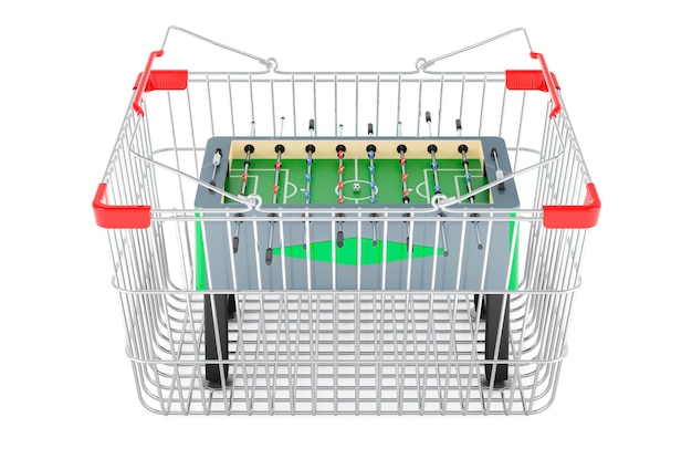 Cesto de compras com renderização 3D de futebol de mesa