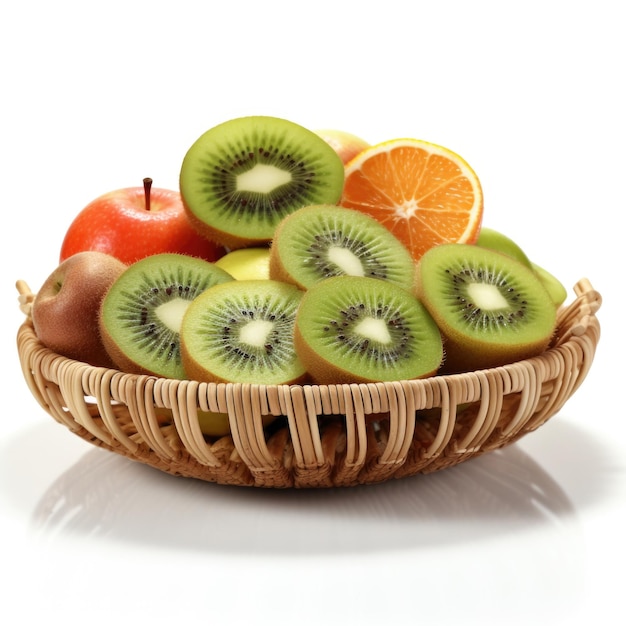 Cesto de frutas com kiwis e toranjas isolados IA generativa