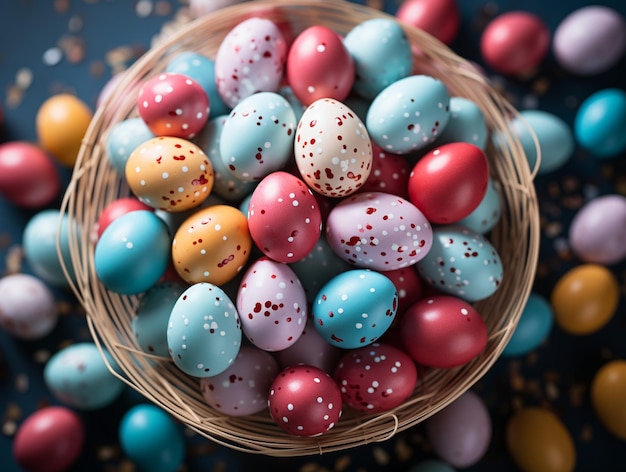 Cesto de Páscoa com ovos coloridos