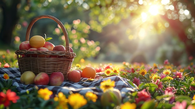 Un cesto de mimbre lleno de la vibrante abundancia de frutas de verano