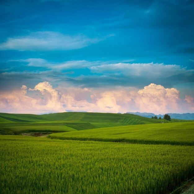 Céu azul ang fundo de campo verde