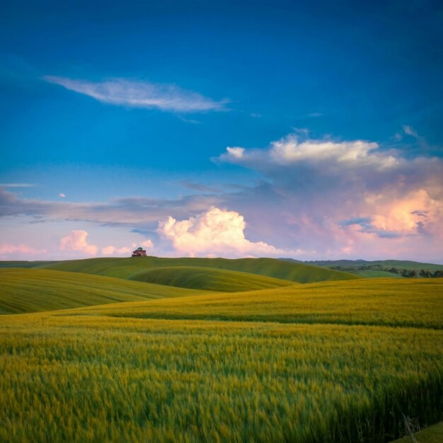 Céu azul ang fundo de campo verde