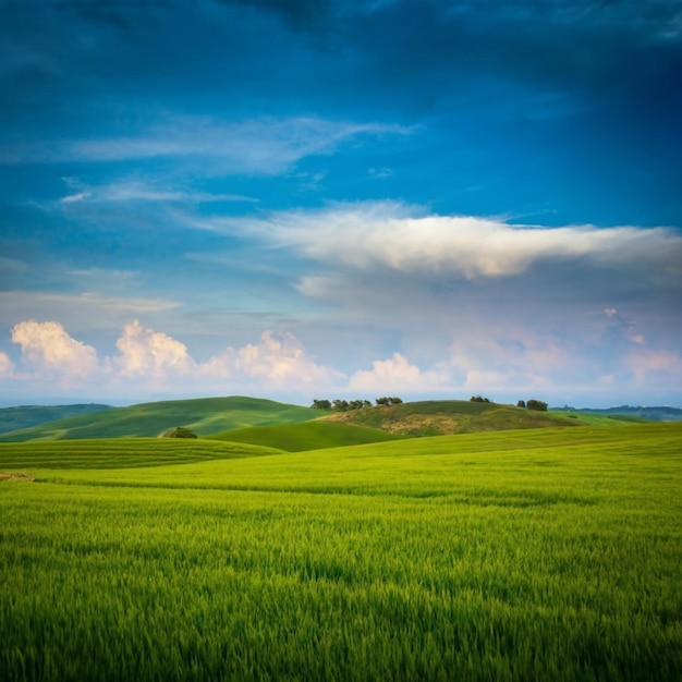 Céu azul ang fundo de campo verde