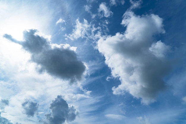 Céu azul com grandes e pequenas nuvens brancas de diferentes formas