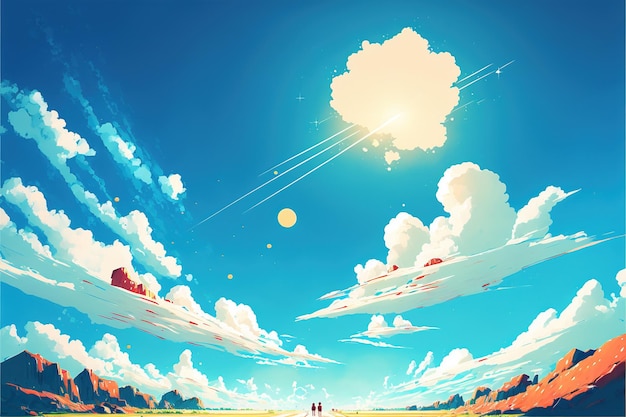 Céu azul com nuvens Céu azul com nuvens no estilo mangá anime comic ilustração pintura de estilo de arte digital